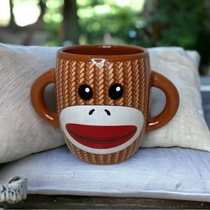 Cutest sock monkey coffee cup mug double handle